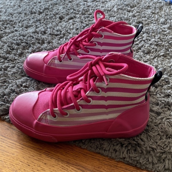 Hunter for Target Pink White Stripe Rain Boot Rubber Canvas High Top Sneaker 1 - Picture 2 of 14